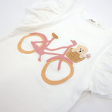 Butterfly Short Sleeve Cotton Tee - Bicycle Puppy Basket Applique - Oyster