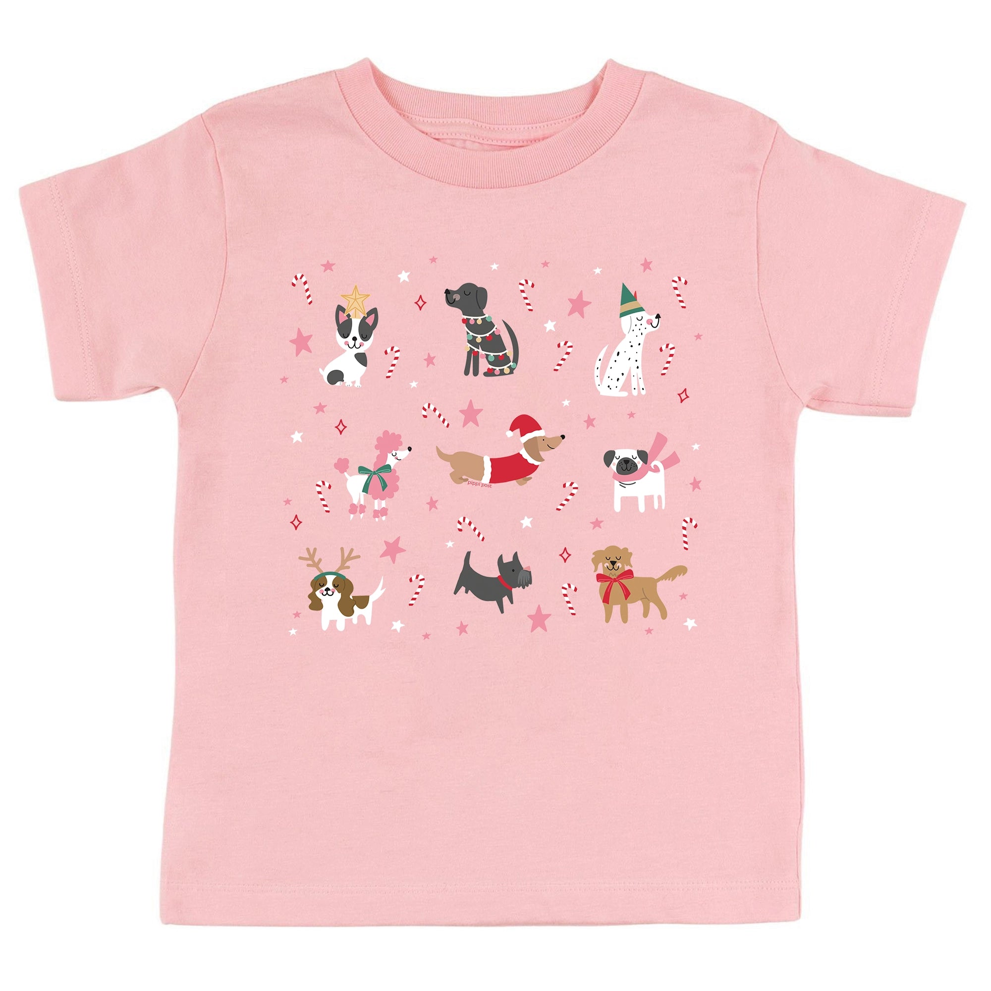 Christmas Dogs Youth Tee- Pink Pippi post tween girl teen boutique 