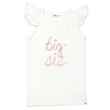 Cotton Baby Rib Flutter Sleeve Tank - "big sis" Pink Embroidered - Cream