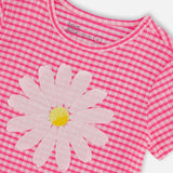 Crinkle Jersey Top with Flower Applique-Vichy Pink