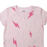 S/S Roll Sleeve Top- Pink Bolt