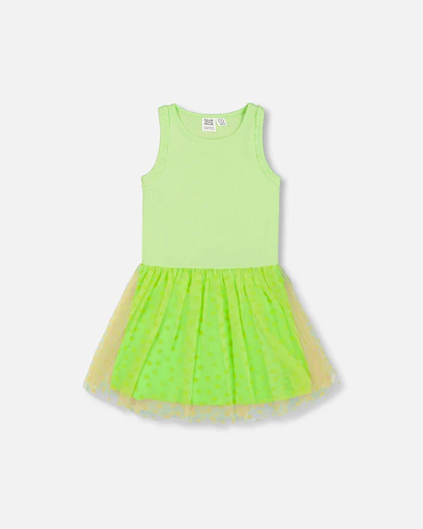 Shiny Ribbed Dress With Mesh Flocking Flowers Lime Tweedle Beedle Shiny Ribbed Dress With Mesh Flocking Flowers Lime Tweedle Beedle
