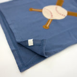 Raw Edge Short Sleeve Cotton Slub Tee - Vintage Baseball Applique - Denim
