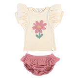Butterfly Short Sleeve Tee with Terry Tushie - Blush Daisy Applique