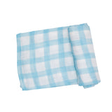 Painted Gingham Blue Swaddle Blanket