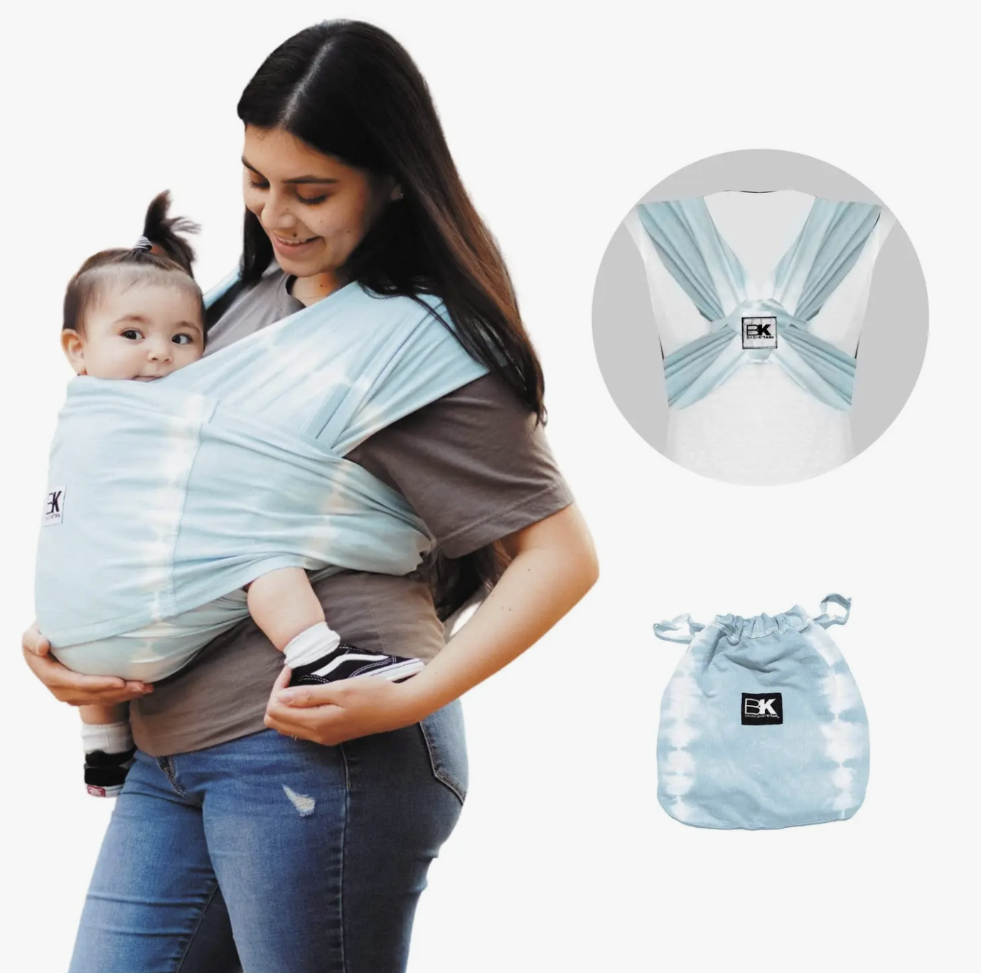 Baby K tan Print Baby Carrier Misty Blue Tweedle Beedle