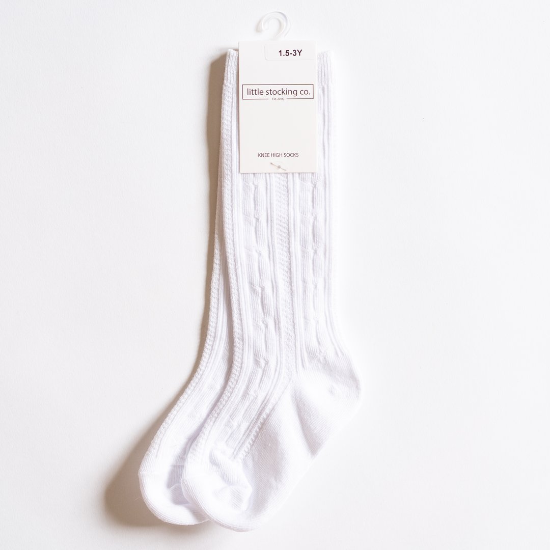 White Cable Knit Knee Socks – Tweedle Beedle - Main Image