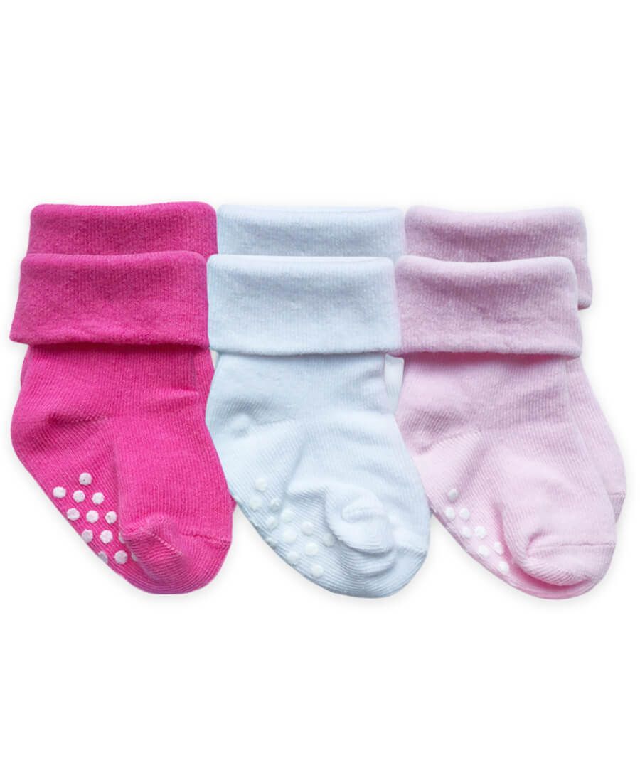Jefferies Socks Non-Skid Turn Cuff Socks 3 Pair Pack - Pink – Tweedle Beedle