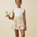Girls Smocked Waist Tiered Ditsy Floral Skirt