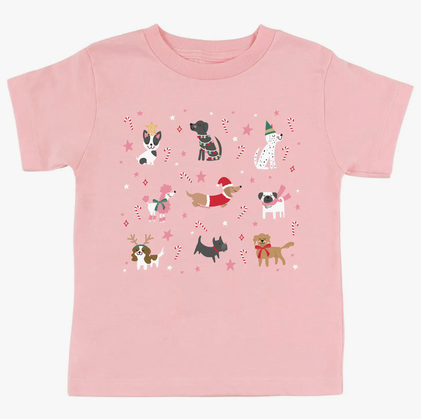 Christmas Dogs Youth Tee- Pink
