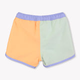 Periwinkle, Frost Green, and Ginger Color Block Dolphin Hem Swim Trunks