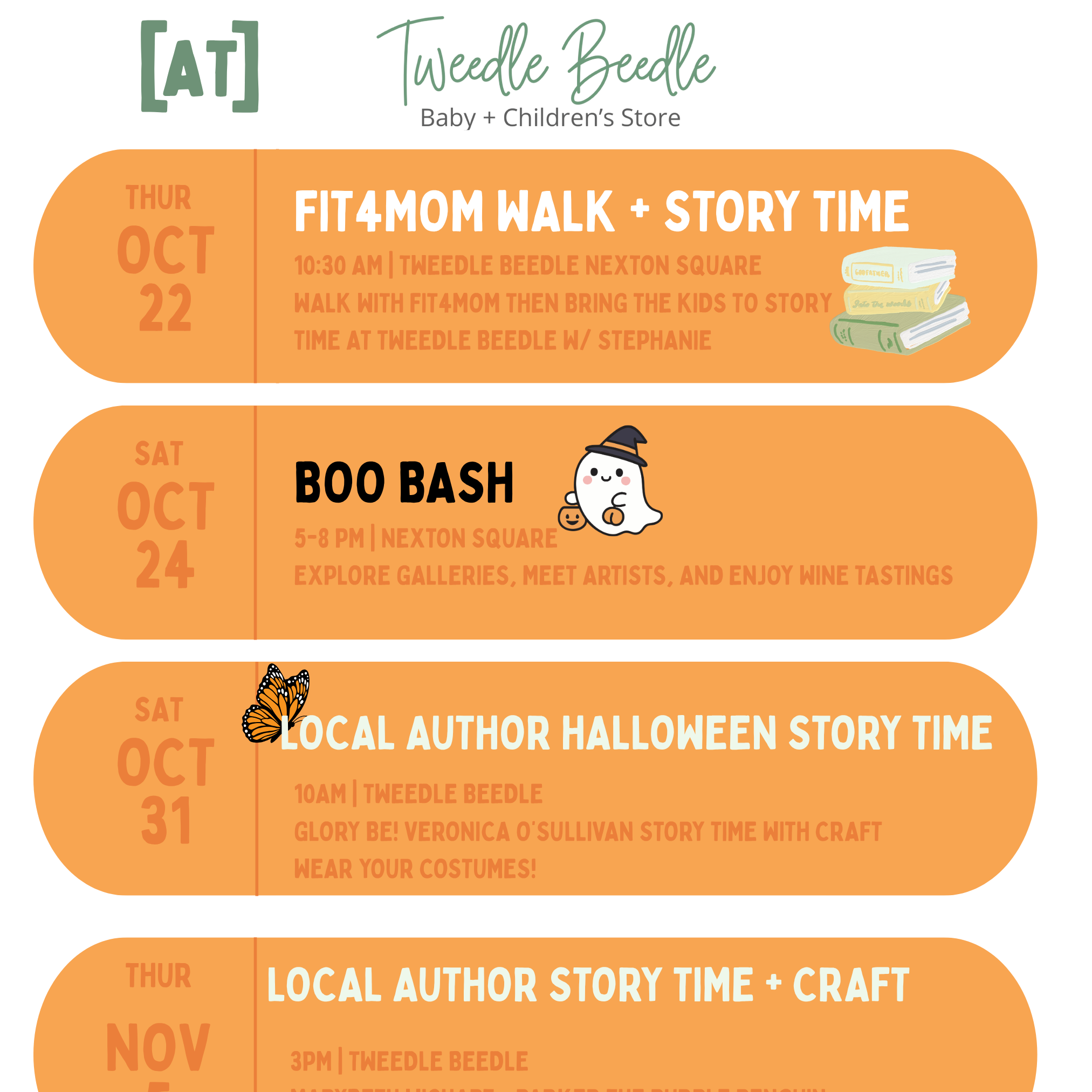 Upcoming Events at Tweedle Beedle: Fall Story Times, Halloween Fun &amp; Holiday Magic!