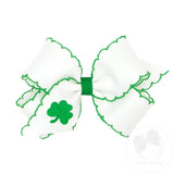 Medium Shamrock Embroidered Grosgrain Bow with Moonstitch Edge