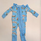 Charleston Blue Ruffle Zippie w/bows