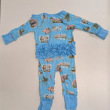 Charleston Blue Ruffle Zippie w/bows