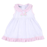 Little Caddie Applique Collared Sleeveless Dress - Pink