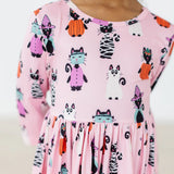 Purr-fectly Spooky 3/4 Sleeve Pocket Twirl Dress