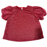 Red Mink Puff Sleeves Top