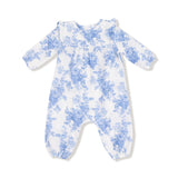 Dream Cottage Floral Blue  Ruffle Sleeve Romper