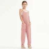 Drop Crotch Sleeveless Waffle Knit Jumpsuit - Dusty Pink