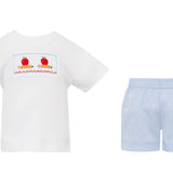 Apples & Pencils Boy's Short Set | Lt Blue Gingham