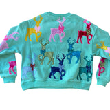 Kids Mint Green Sweatshirt With Velvet Reindeer and Bows