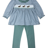 Beagle Smocked Ruffle Pant Set