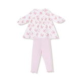 Belle Rosette Dot Long Sleeve Petal Collar Dress + Legging