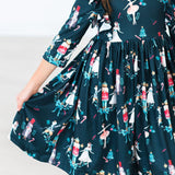 Christmas Ballet 3/4 Sleeve Ruffle Twirl Dress