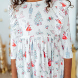 Clara's Christmas 3/4 Sleeve Ruffle Twirl Dress