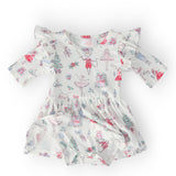 Clara's Christmas 3/4 Sleeve Flutter Twirl Bodysuit