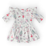 Clara's Christmas 3/4 Sleeve Flutter Twirl Bodysuit