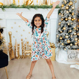 Classic Christmas 3/4 Sleeve Ruffle Twirl Dress
