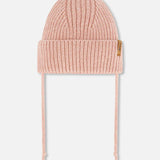 Baby Knit Hat With Strings- Dusty Pink