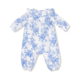 Dream Cottage Floral Blue  Ruffle Sleeve Romper