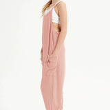 Drop Crotch Sleeveless Waffle Knit Jumpsuit - Dusty Pink