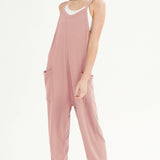 Drop Crotch Sleeveless Waffle Knit Jumpsuit - Dusty Pink