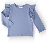Dusty Blue L/S Ruffle Tee