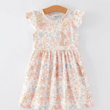 Easter Bunny Floral Print Flutter Sleeve Dress