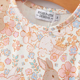 Easter Bunny Floral Print Flutter Sleeve Dress