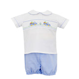 Easter Trucks Boy's Short Set - Blue Gingham