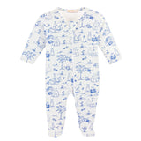Blue Toile Printed Zipped Footie