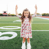 Footballs & Flowers 3/4 Sleeve Pocket Twirl Dress