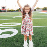 Footballs & Flowers 3/4 Sleeve Pocket Twirl Dress