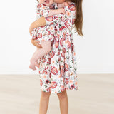 Footballs & Flowers 3/4 Sleeve Pocket Twirl Dress