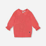 3/4 Knit Sweater with Collar - Coral