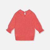 3/4 Knit Sweater with Collar - Coral