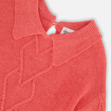 3/4 Knit Sweater with Collar - Coral