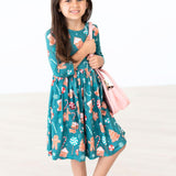 Gingerbread House 3/4 Sleeve Pocket Twirl Dress