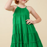 Girls Tiered Ruffled Cami Dress - Green